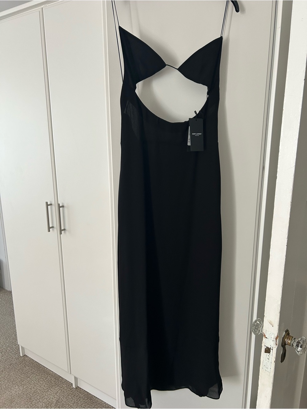 Saint Laurent Black Backless Cutout Slip Dress